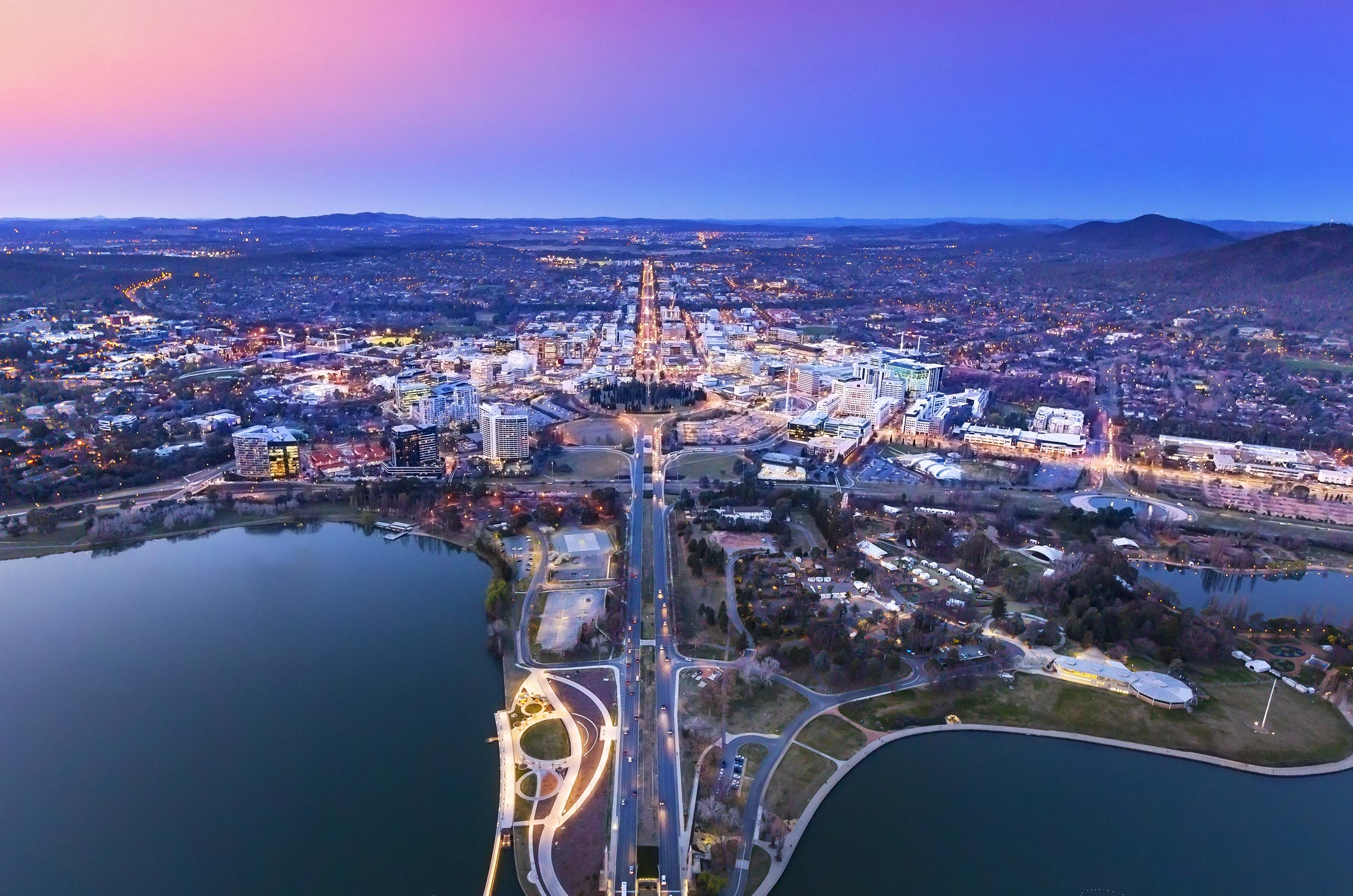 Academic Jobs Panoramic view of Canberra with a focus on its academic institutions