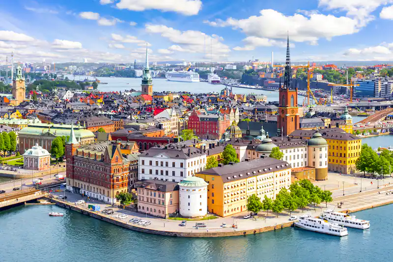 Scenic view of Stockholm with its university buildings prominently displayed, highlighting the city's dedication to academic excellence