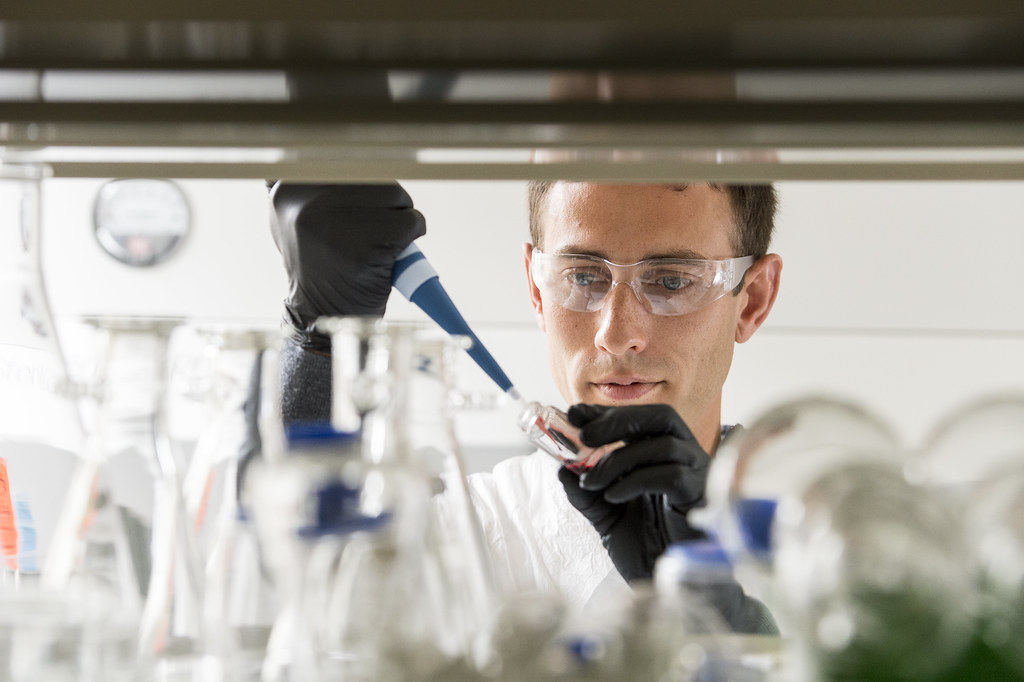 An image capturing the essence of bioengineering, showing a professional in a lab setting working on bio-based materials or technologies, illustrating the intersection of biology and engineering